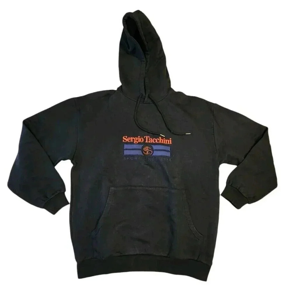 Sergio Tacchini Sweater Mens Medium Yardsale Hoodie Hood Black Red Sweatshirt